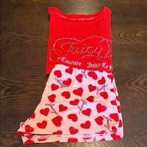 Juicy Couture Red Tank with Pink Heart-Print Shorts Sleep Set